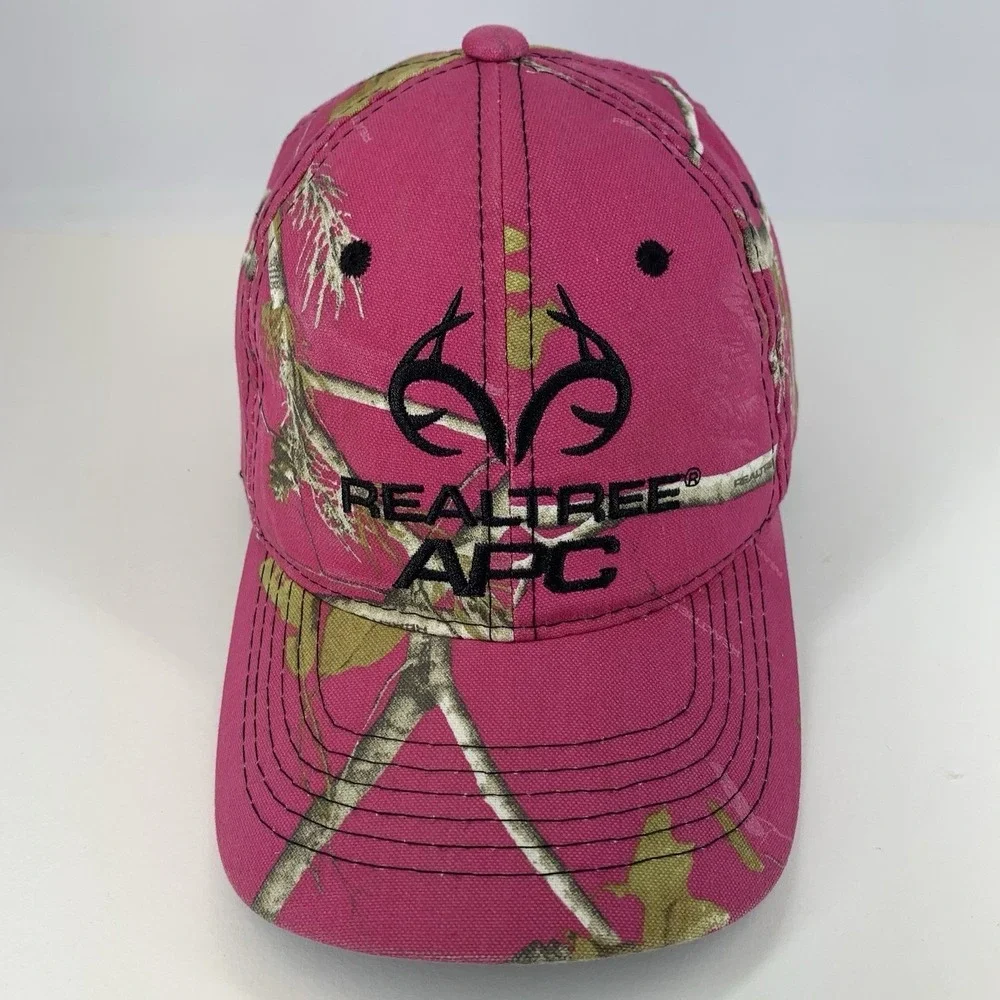 Realtree APC Pink Camo Hat Adjustable Baseball Cap Embroidered Black Antler Logo